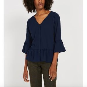 NWT FRANK & OAK V-NECK BELL SLEEVE BLOUSE  NAVY -S